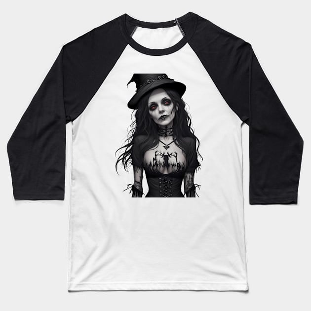 Gothic witch with hat Baseball T-Shirt by TaevasDesign